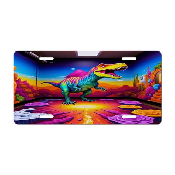 Colorful Dinosaur Mural Room License Plate Lightweight Aluminum Automotive Decoration Vanity Tag for Front Back Car 12x6 Inch