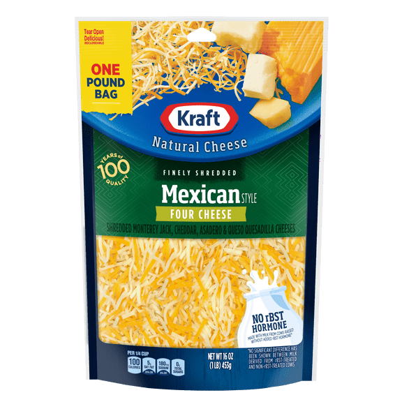 Kraft Mexican Style Four Cheese Finely Shredded Natural Cheese 16oz Bag