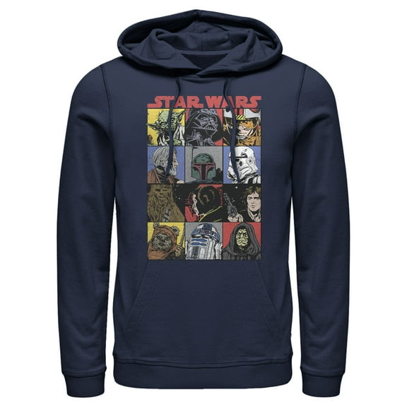 Men's Star Wars Comic Strip Cartoon Group  Pull Over Hoodie Navy Blue Small