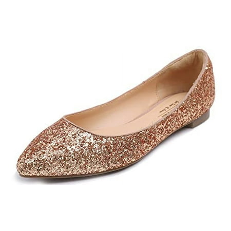 

Feversole Women s Sparkle Memory Foam Cushioned Colorful Shiny Ballet Flats Glitter Rosegold Pointed Size 9 M US