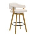 thumbnail image 3 of Callah Contemporary Natural Wood Bar Height Kitchen Bar Stool in Amber Glow Finish with White Boucle Fabric Upholstered Seat - Set of 3, 3 of 5