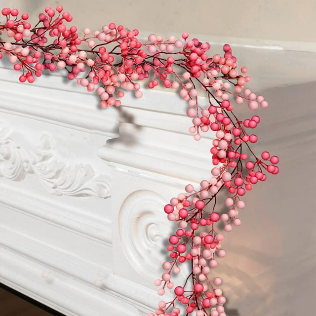 Christmas Artificial Decorative Rattan Holiday Hanging Garlands Faux Christmas With Red Berries For Stairs Wall Fireplace Mantel Indoor Outdoor Decor