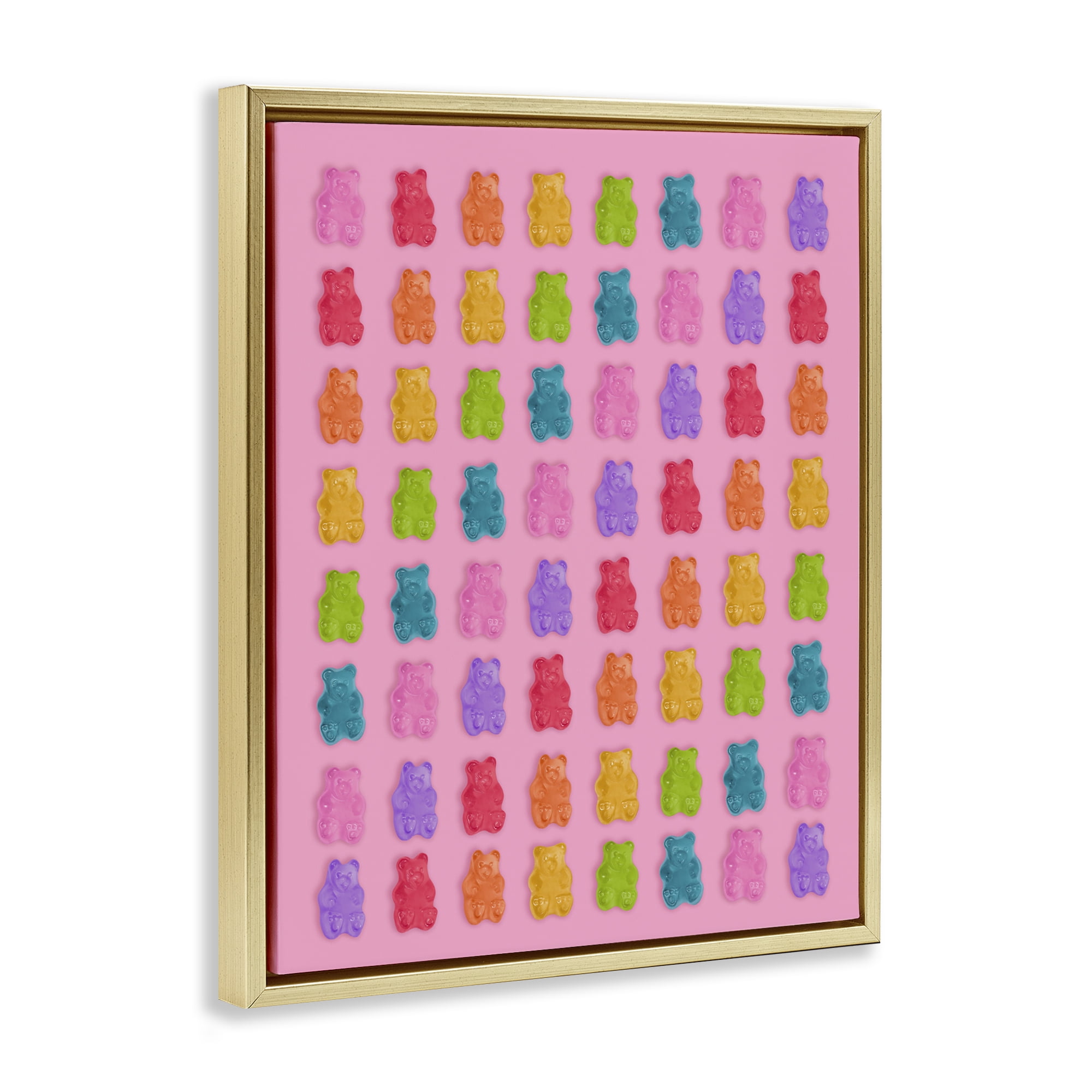 Stupell Industries Rainbow Gummy Bear Candies Gold Framed Floater Canvas Wall Art, design by LISH Creative