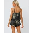 thumbnail image 3 of Unique Bargains Womens Satin Lounge Floral Cami Tops with Shorts Pajamas Sleepwear Sets, 3 of 5