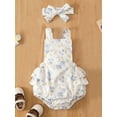 thumbnail image 2 of Seyurigaoka Baby Girls Summer Romper with Headband, Boho Floral Adjustable Button Straps Backless Romper, Infant Girls Snap Triangle Jumpsuit, 2 of 8