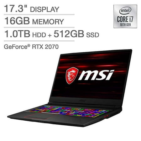MSI GE75 Raider Gaming Laptop 17.3" FHD 144Hz 3ms Display; Intel Core i7-10750H; GeForce RTX 2070; 16GB Memory; 512GB SSD; 1TB Hard Drive; Wi-Fi 6 201; Bluetooth 5.1;
