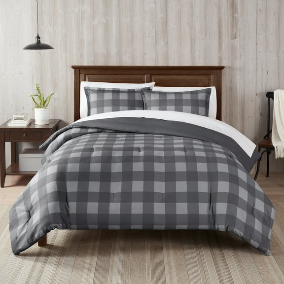 Serta Simply Clean Alex Buffalo Check Plaid 7-Piece Bedding Set, Queen