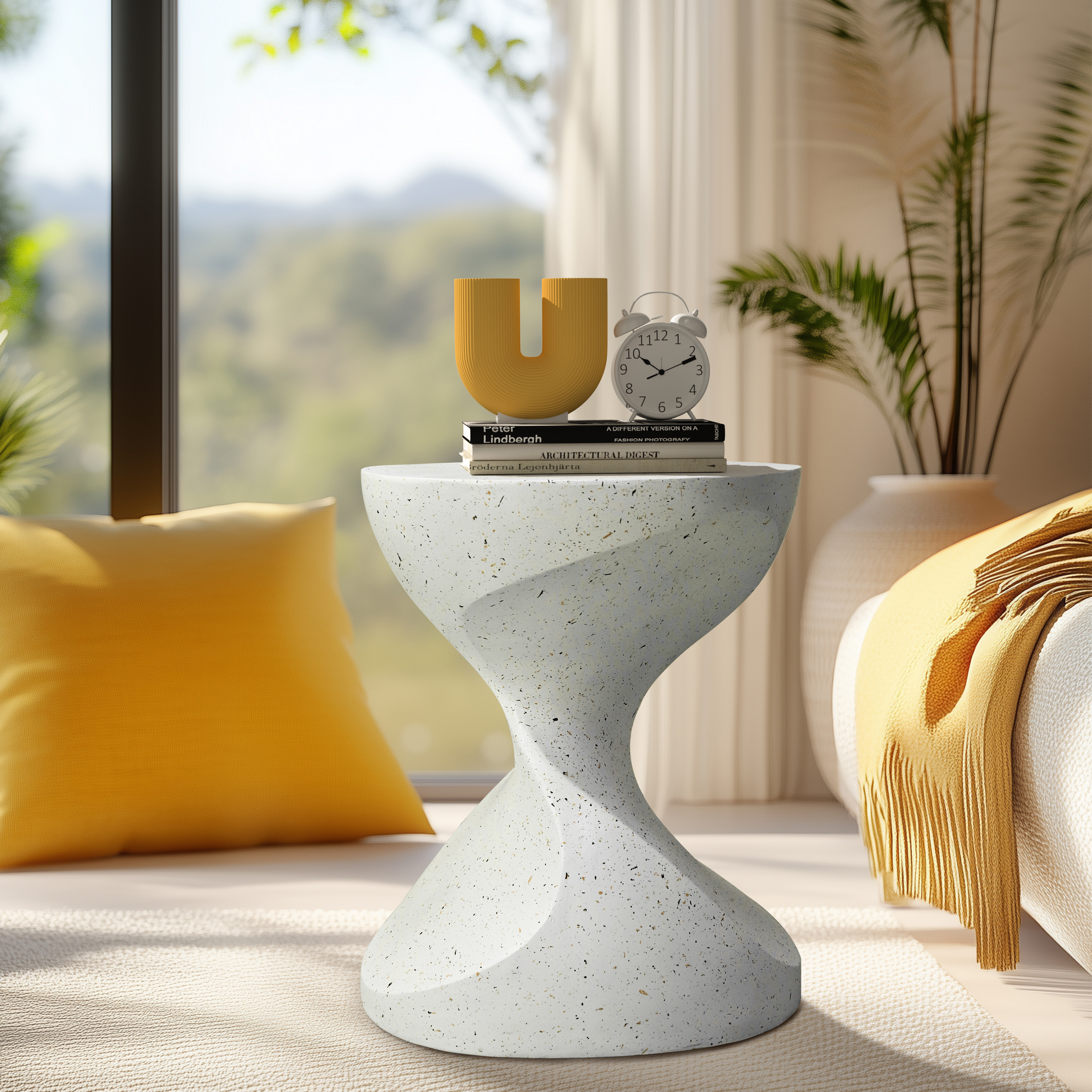 Wisfor Elegant Twist Lightweight Concrete Table Outdoor Indoor Accent Coffee Table End Side Table Stool, 14.76x19.68 inch