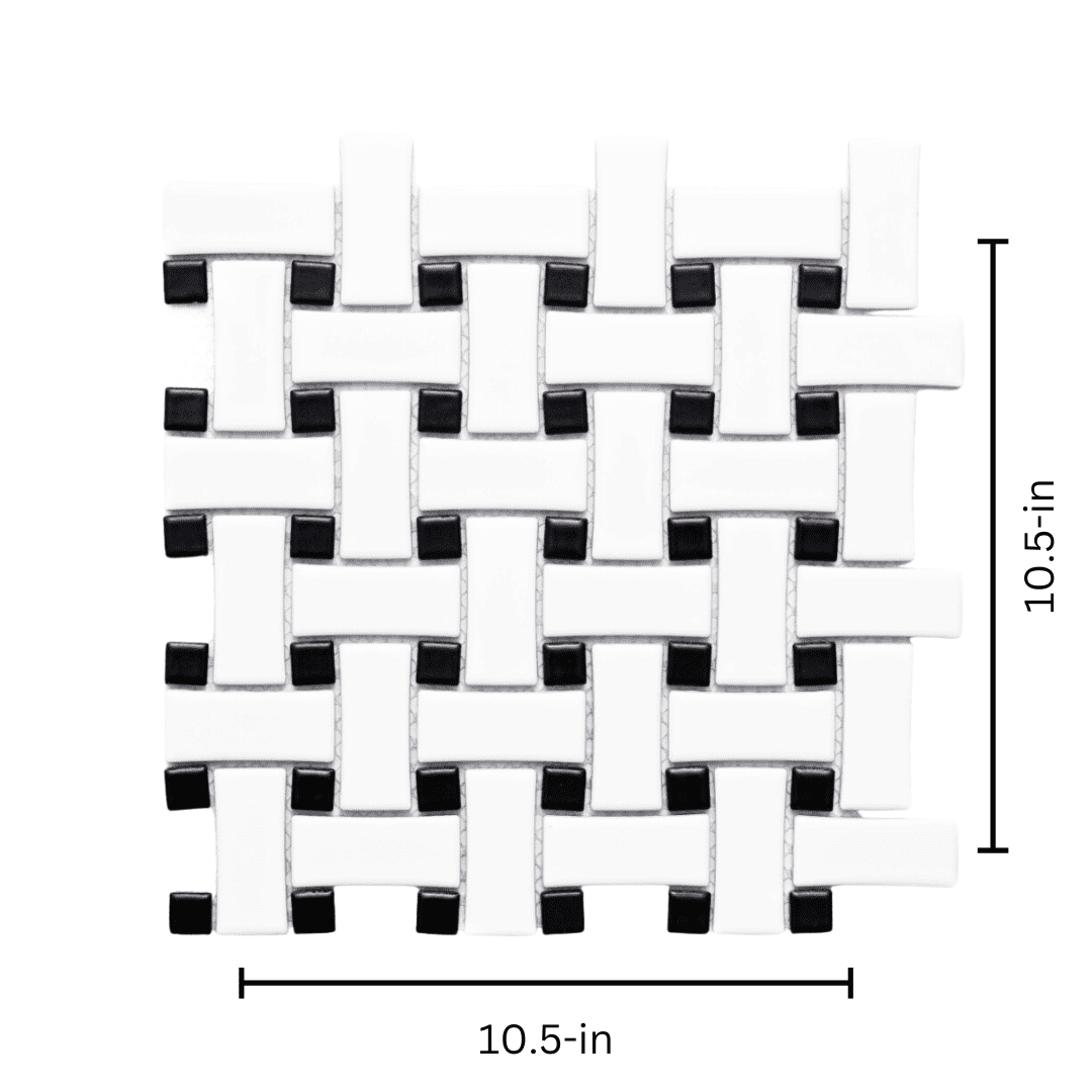 The Tile Life Ada Black & White Porcelain Basketweave Mosaic Floor & Wall Tile, 12 x 12 in, 20-Piece