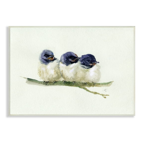 Stupell Industries Trio of Baby Swallows Birds Perched on Branch Animals & Insects Painting Unframed Art Print Wall Art, 10 x 15