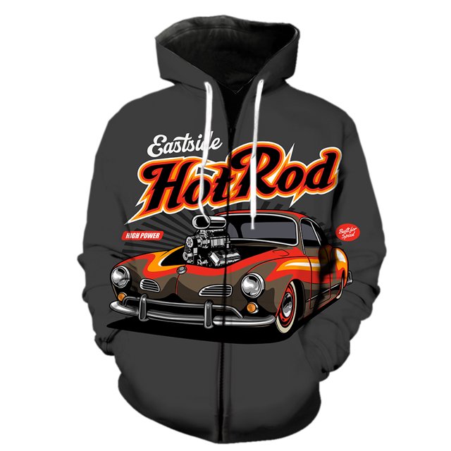 Sudadera con capucha y cremallera para hombre, diseño de coche clásico de dibujos animados, divertida, para adolescentes, primavera 2024, gran oferta, con estampado 3D, informal, con capucha, estilo h