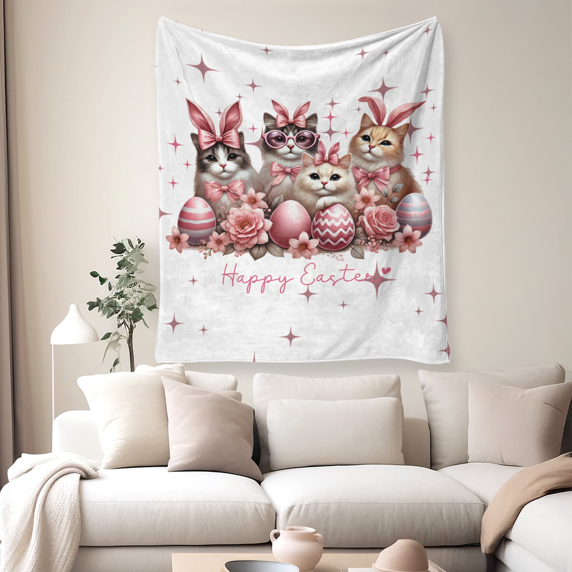 Easter Throw Blanket, Warm Fleece Flannel Bed Blanket, Lightweight Easter Blanket for Sofa Bed Couch 60"x80"