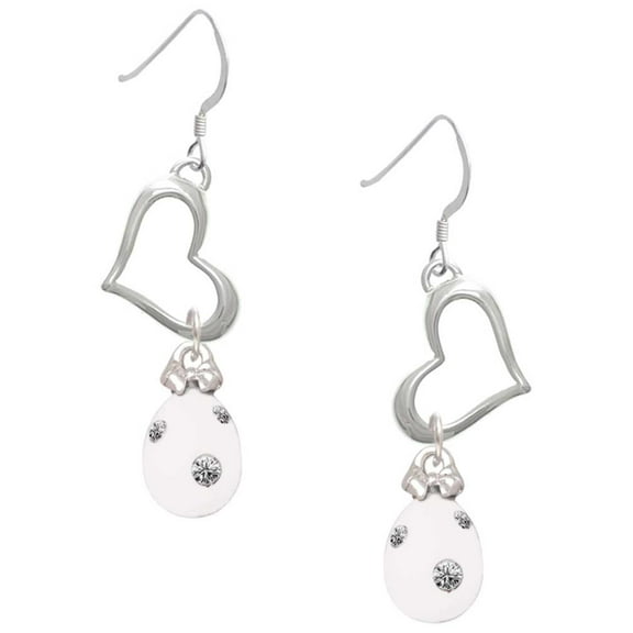Delight Jewelry White Easter Egg with Clear Crystal Dots Open Heart French Earrings