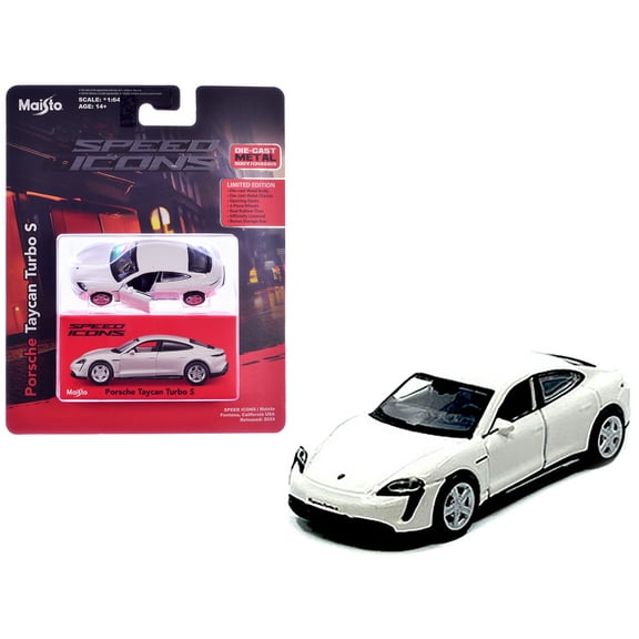 Porsche Taycan Turbo S White "Speed Icons" Series 1/64 Diecast Model Car by Maisto