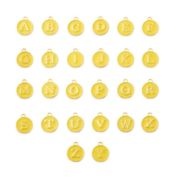 26 Pieces Initial Letter Charms Handmade Hanging Pendant Double-sided Alloy Charm DIY Crafting Earring Using Accessories Yellow