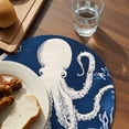 thumbnail image 3 of Beige Octopus Coastal Round 15 Inch Placemats Set of 6, Navy Blue Nautical Ocean Coral HeatResistant Non Slip Place Mats for Dining Table, Wipeable Braided Kitchen Table Mats for Housewarming, 3 of 9