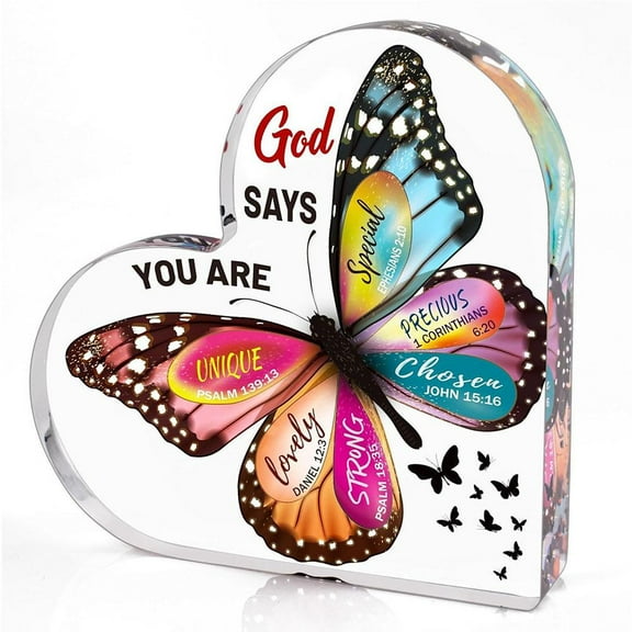 Christian Gifts for Women Birthday, Butterfly Inspirational Gifts for Friends, Religious Spiritual Gifts for Her Mom Girl Female,Sister Heart Shaped Acrylic Butterfly Home Desk Accessories S0L6