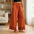 thumbnail image 6 of JUUNthy Casual Pants for Womens, Elastic Waist Lace Hem Wide Leg Baggy Fit Lightweight Summer Trousers with Pockets Pink XL, 6 of 15