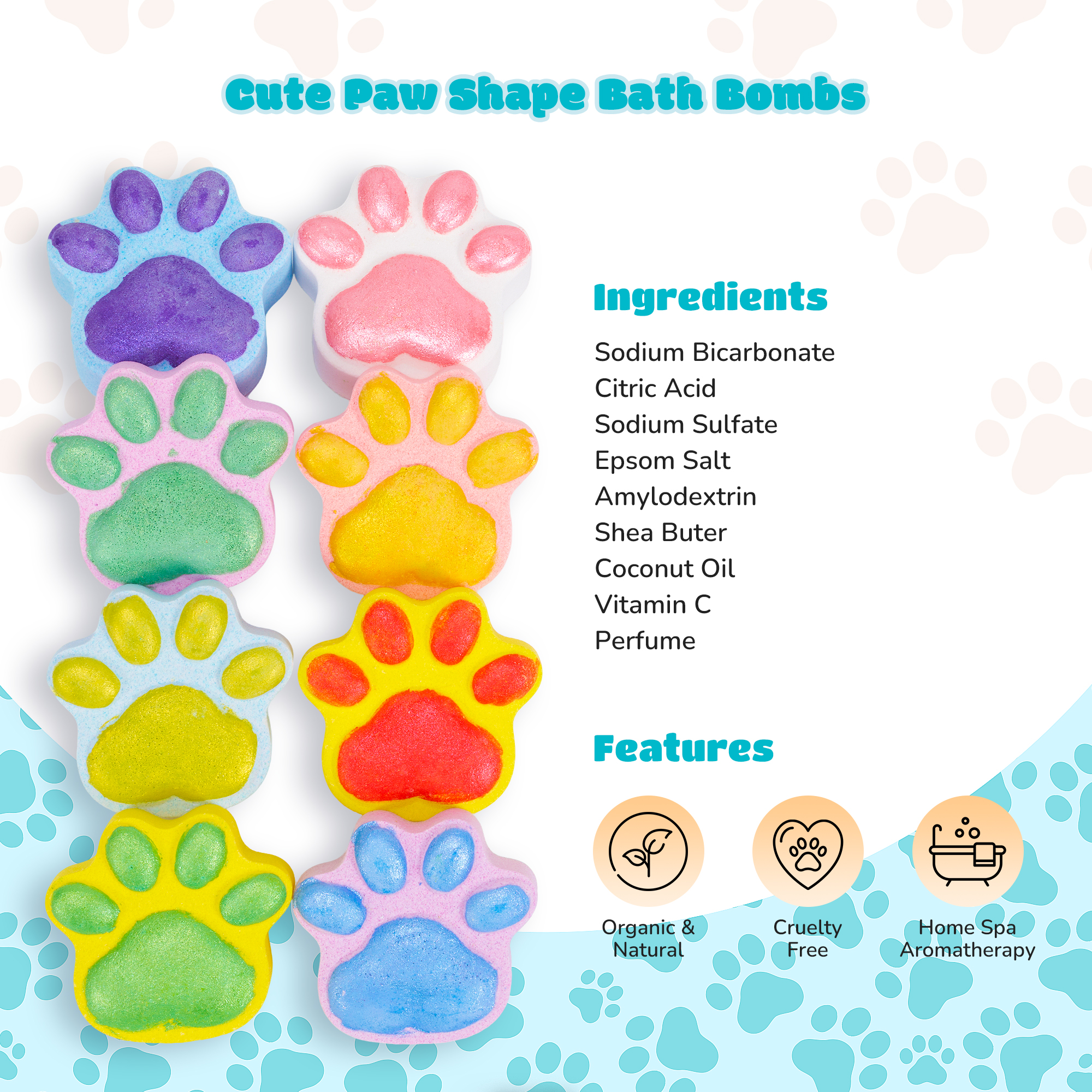 Bath Bomb Gift Set, 32 Pcs Natural Organic Cat Paw Bath Bombs with Rich Fizz,Shea & Coco Butter Dry Skin Moisturize,SPA Relaxing Gifts for Women & Men, Girls, Wife, Birthday