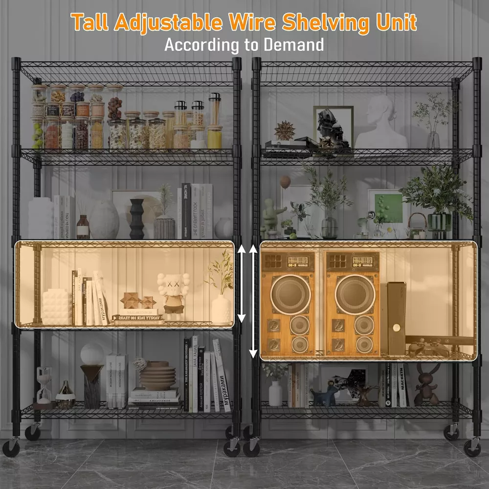 Sailvan 5-Tier Heavy Duty Metal Shelving Unit with Wheels, 2000lb Capacity Wire Storage Rack, 36"W x 18"D x 82"H, Adjustable Garage Shelves,Silver