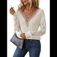 thumbnail image 3 of Suéteres de Larga para Mujer, de Otoño, con Encaje, Cuello en V, de Punto, Hombros Caídos, Jerseys, Tops. Lechoso L, 3 of 10