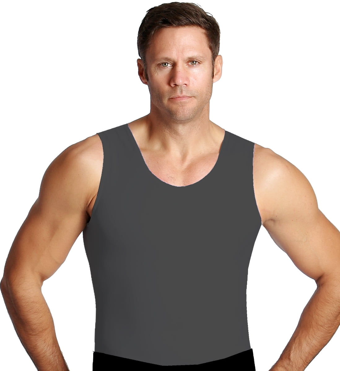 Slimming Body Shaper Undershirt Insta Slim Mens Compression Sleeveless Crew Neck Muscle Shirt 