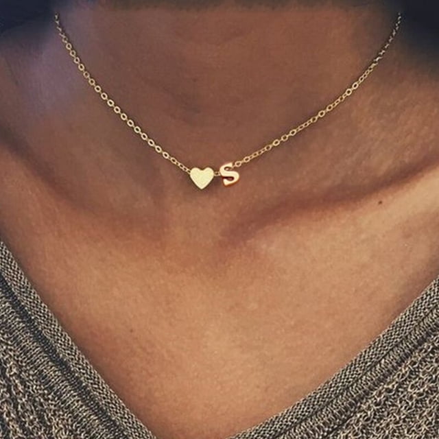 SMJEL AZ Alfabeto Collar Pequeño Corazón Inicial Collar para Mujeres Niñas Niños Personalizar Joyería 26 Letra Collier Pendientes Tan Jianjun unisex