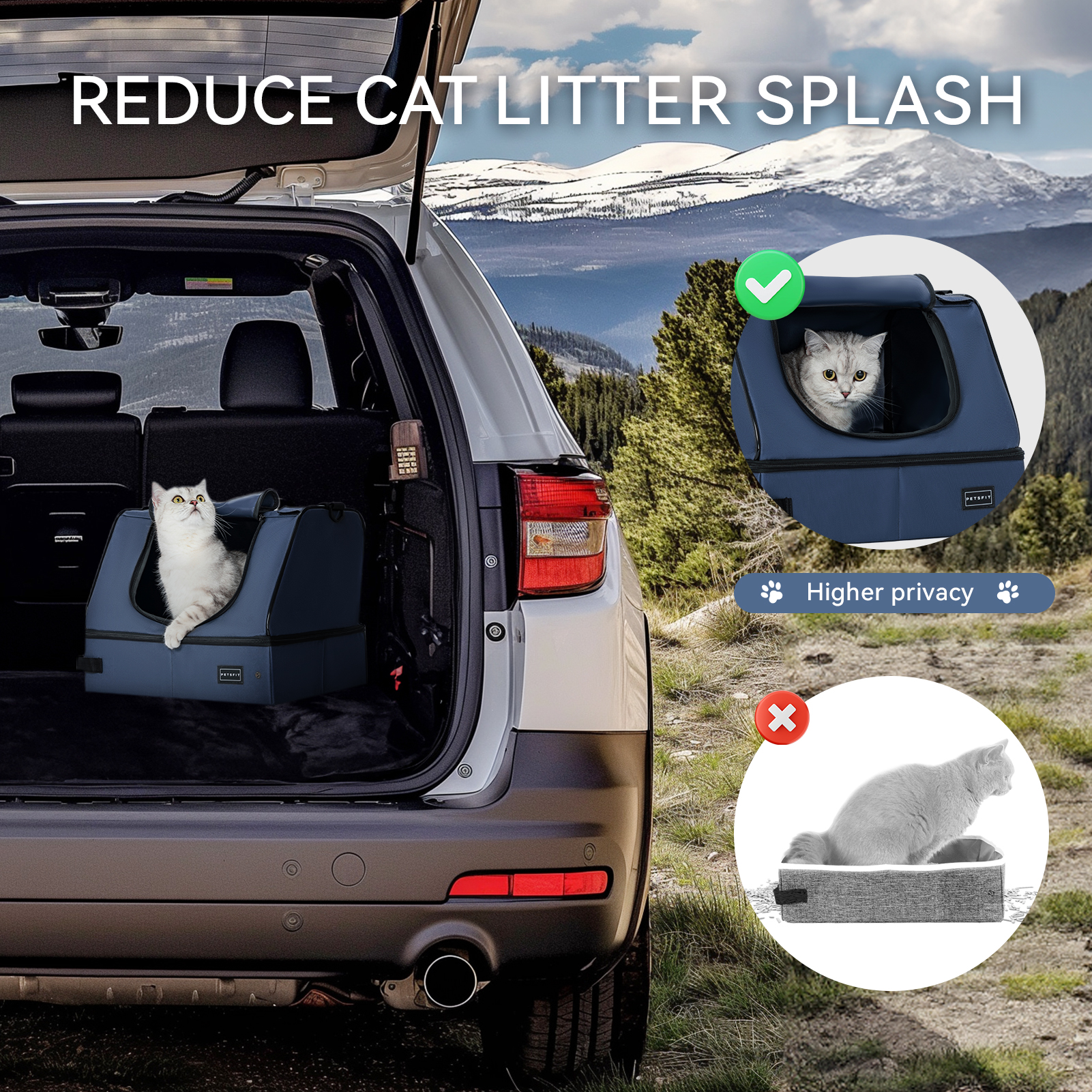 Petsfit Portable Cat Litter Box,Travel Litter Box for Cats,Machine Wash,Leak-Proof, Foldable ,Blue