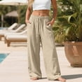 thumbnail image 4 of Plus Size Pants, Linen Drawstring Pants with Pockets, Solid Loose Casual Joggers, Breathable Summer Wide Leg Trousers, 4 of 9