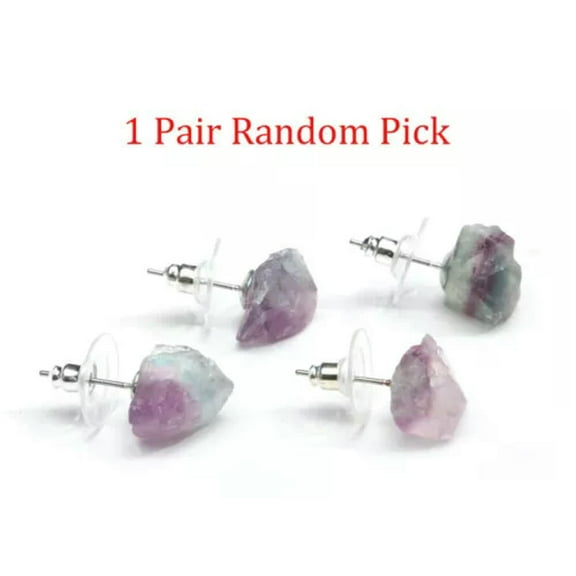 Natural Raw Fluorite Crystal Quartz Ear Studs Healing Stone Women Earrings