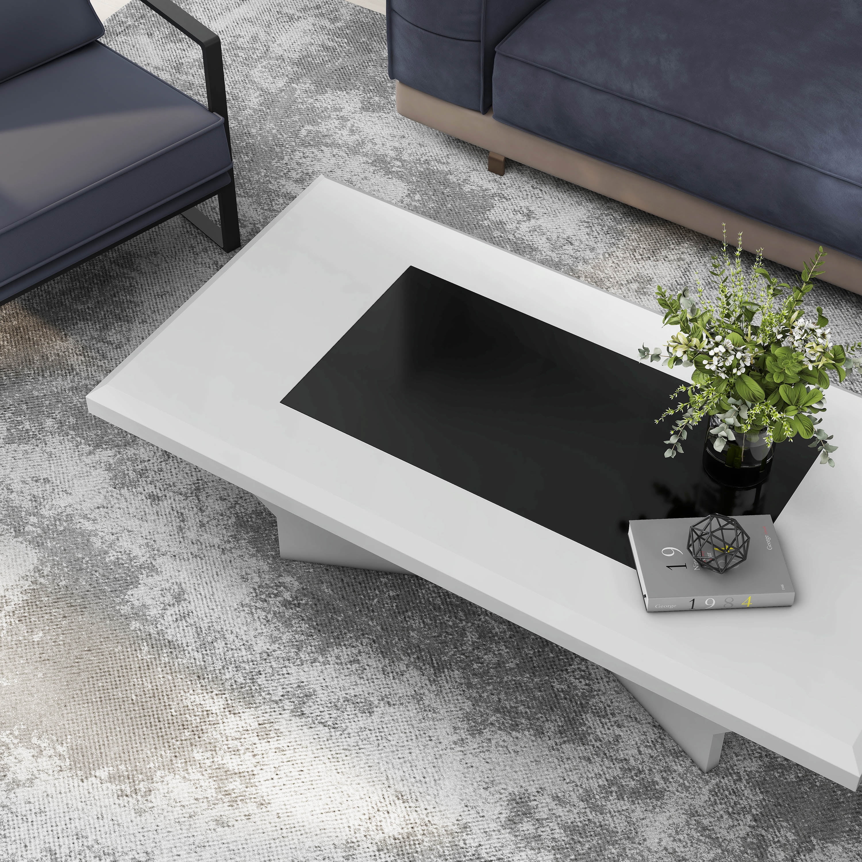 Furniture of America Duall Rectangular Black Glass Top and White Wood Coffee Table
