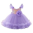 thumbnail image 2 of NAISIBABY Little Girls Princess Dress, Tutu Mesh Shinny Sequin Sleeveless Pageant Birthday Wedding Party Floral Dress Purple 2T, 2 of 9
