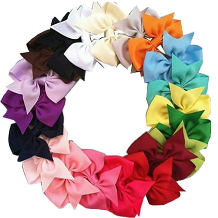 Lands End Girls Bow - 20Pcs Baby Girls Hair Clip set, Coxeer Grosgrain Ribbon Hair Bows Colored Hair Clip V-Shape Alligator Clips Fashion Headbands For Teens Women Girls Kids (Colorful)