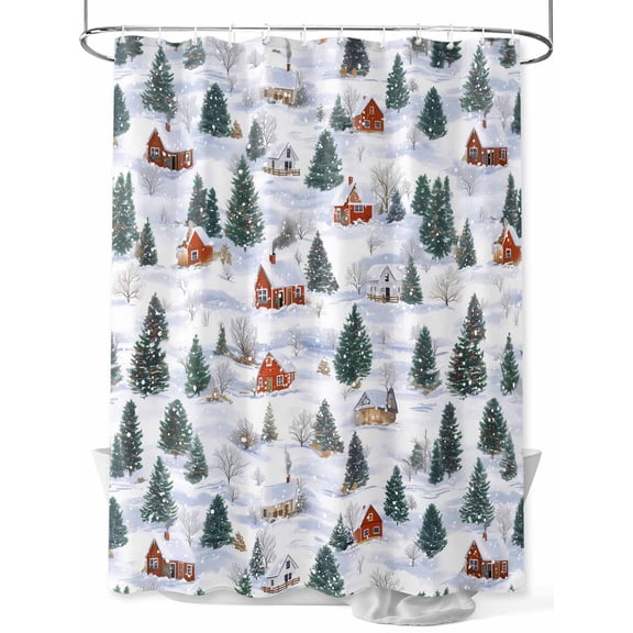 Farmhouse Christmas Shower Curtain Set, Waterproof Shower Curtains for Bathroom, Green Xmas Tree Snowflake Washable Fabric Cloth Bath Curtain for Bathtub Decoration with Hooks 72x78 Inches