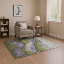 Addison Rugs Mayfield Premium Machine Washable Transitional Swirls Olive Rectangle Rug, 8' x 10'