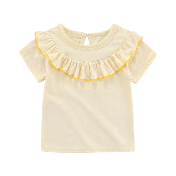 Bxsruta Girls T Shirts, Toddler Kids Girls Fashion Cute Solid Color Breathable Soft Flounce Short Sleeve Top, Beige 2 Years