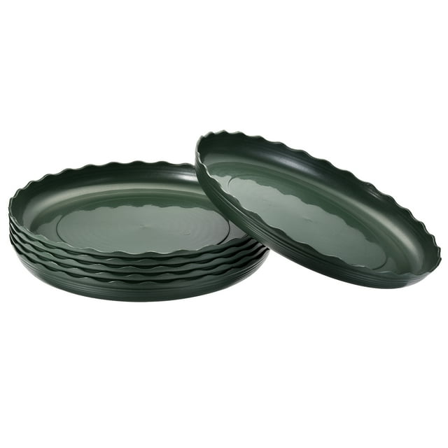 Unique Bargains 14' Plastic Wave Round Plant Pot Saucer Flower Drip Tray, Green 6 Pack