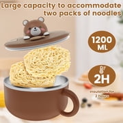 Ramen Bowl Set with Fork,Cute bear Instant Ramen Noodle Bowls with Lid,Extra Large Ceramic Soup Bowls with Handle,Japanese Ramen Cooker
