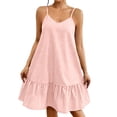 thumbnail image 2 of Kukoosong Women's Spaghetti Strap Vertical Stripe Ruffle Mini Dress, Loose V Neck Sleeveless A-Line Dress, Casual Lightweight Summer Beach Short Sundress, 2 of 6