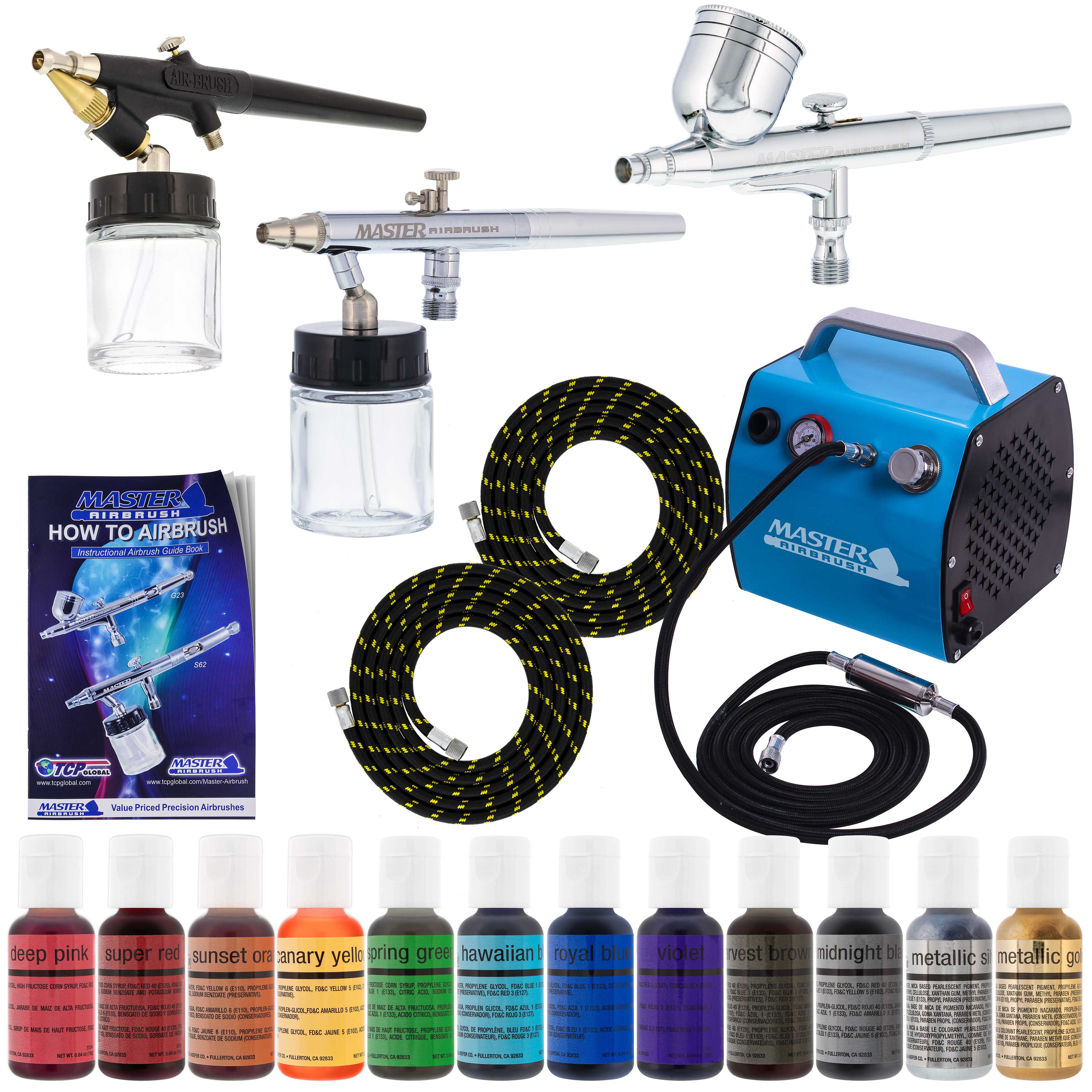 Pro CAKE DECORATING SYSTEM 3 Airbrush Kit 12 Color Food ...