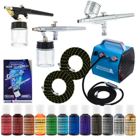 Pro CAKE DECORATING SYSTEM 3 Airbrush Kit 12 Color Food Coloring Set