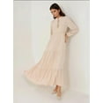 thumbnail image 3 of Textured Crew Neck Maxi Dress with Buttons, 3 of 6