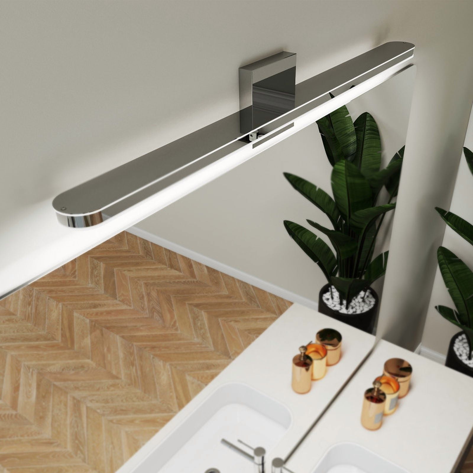 TICOZE 32-inch Chrome LED Vanity Light Bar - Dimmable 16W Bathroom Light Fixture, Waterproof Over Mirror Lighting for Large Walls (31.5"L, 6000K Daylight)