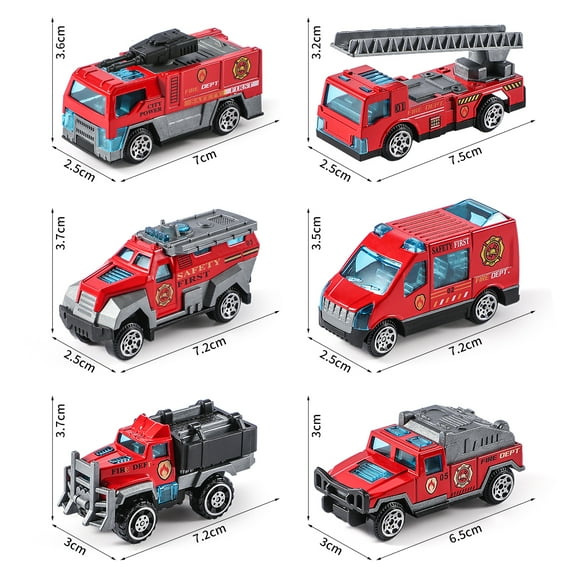6pcs/set Diecast Alloy Plastic Fire Rescue Truck Vehicle Metal Truck Model Car Toys Realistic Mini Fire Truck Car Toys