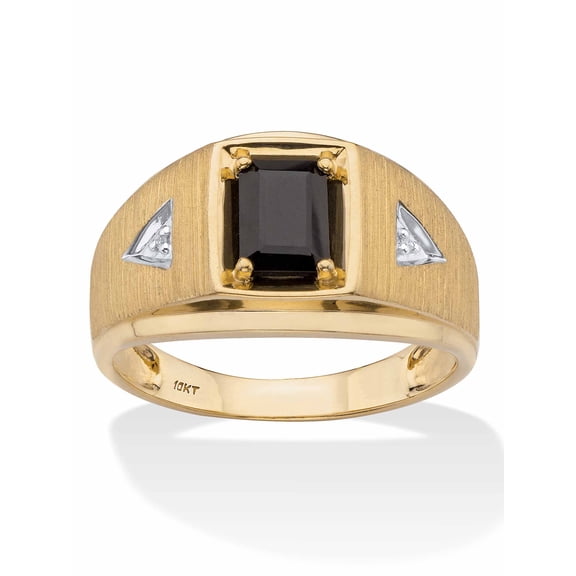 PalmBeach Jewelry Men's Emerald-Cut Genuine Garnet or Black Onyx, or Created Blue Sapphire and Diamond Accent Ring in 10k Gold