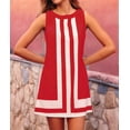 thumbnail image 4 of Vestido Mini Bohemio con Bloques de Color para Mujer, Informal, Fluido, de Verano, Sin Mangas, A Rayas, para Playa, Rojo, Talla M, 4 of 7