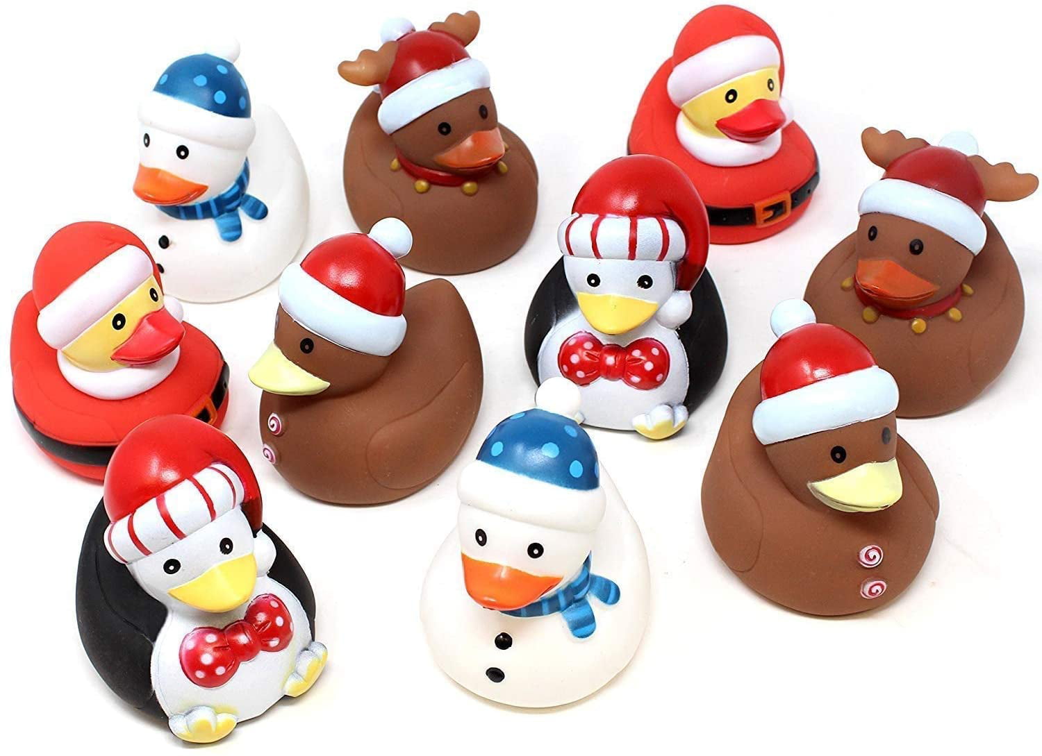 School Classroom Prizes Ducky Toy 10 PCs Stocking Stuffers and Party Favors JOYIN 3 Christmas Holiday Character Rubber Ducks for Fun Bath Squirt Squeaker Duckies 