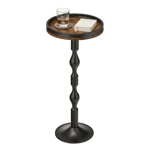 Small Round Drink Table,Pedestal Tables,Small Round Side Table for Narrow Spaces,End Table for Living Room, Bedroom, Bathroom,Balcony