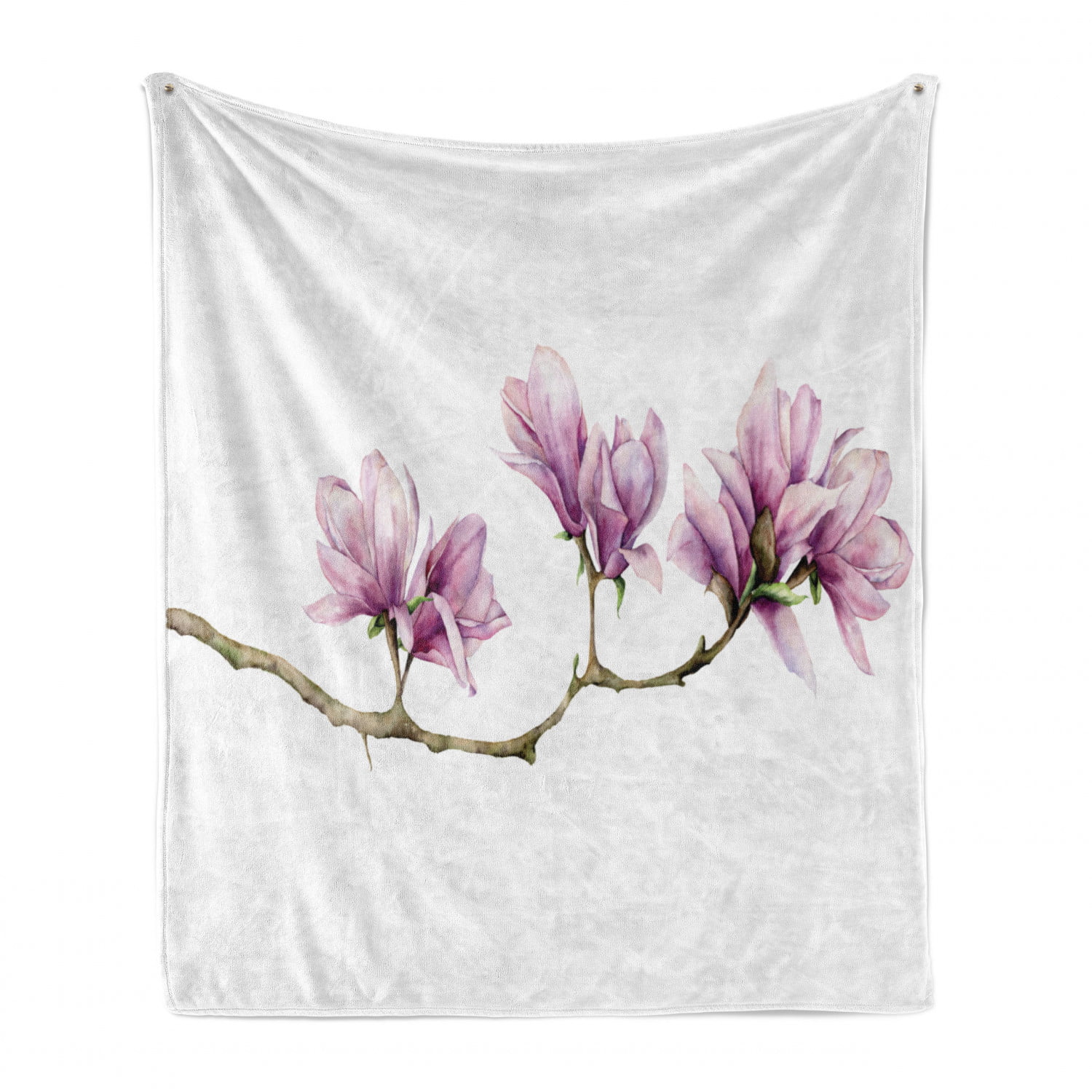 Cozy Plush for Indoor and Outdoor Use Pale Fuchsia Multicolor Ambesonne Floral Soft Flannel Fleece Throw Blanket 70 x 90 Watercolor Style Painting Illustration of a Magnolia Flower on a Branch
