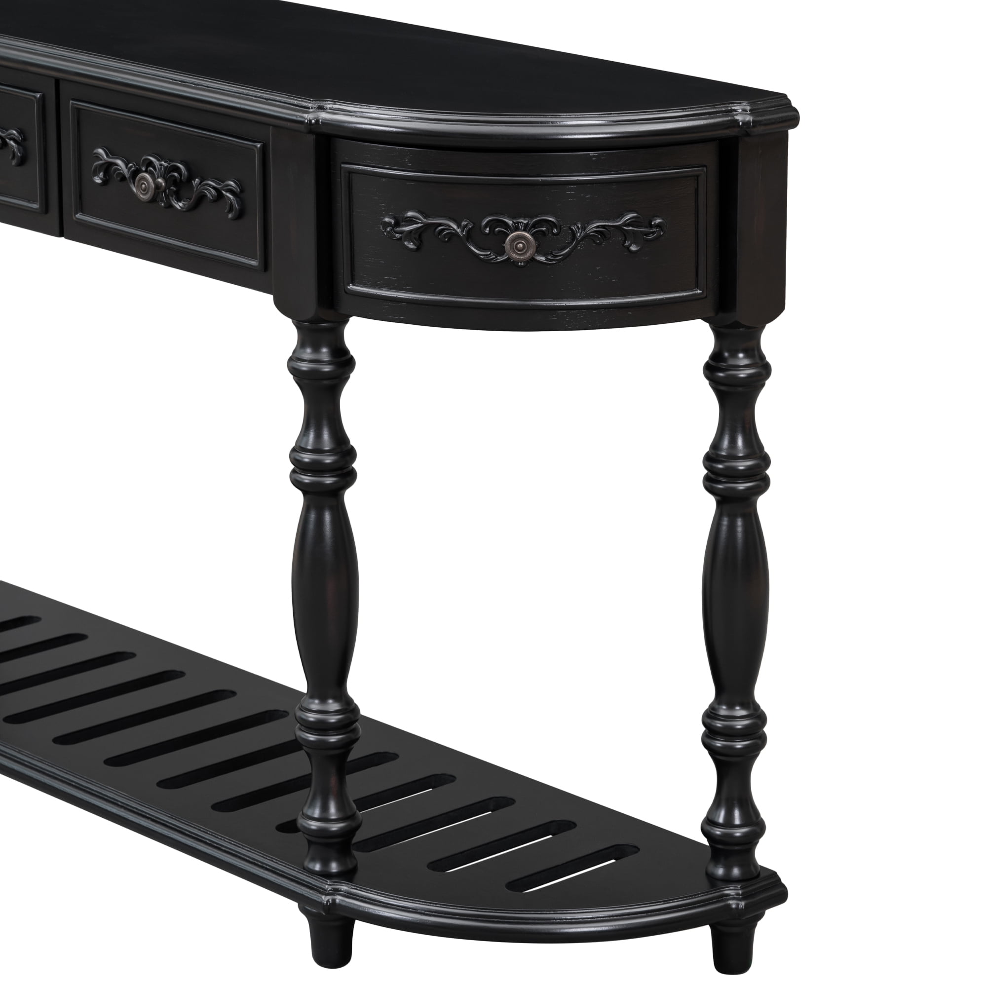 EUROCO 52" Longer Curved Console Table, Half Moon Sofa Table Entry Table with 4 Drawers,1 Open Shelf and Solid Wooden Frame for Living Room,Entryway,Hallway,Black